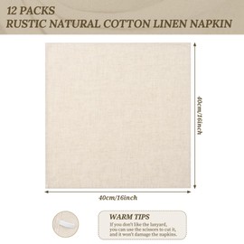 Pack of 12 Beige Cotton Linen Blend Table Napkins with Hemmed Edges, 40 x 40 cm, Soft Reusable Rustic Linen Cloth Napkins for Wedding, Party, Banquet, Restaurant