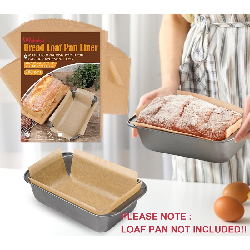 Webake Unbleached Parchment Paper Loaf Pan Liners for Baking Bread