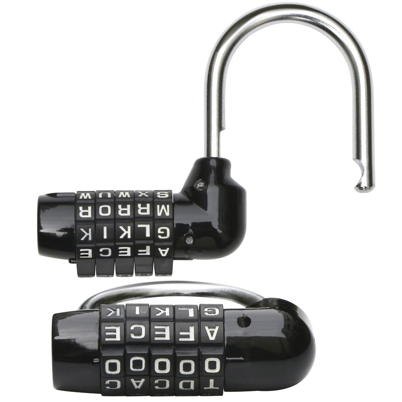 TRIXES 5 Letter Combination Padlock Black for Suitcases, Make-Up Pull