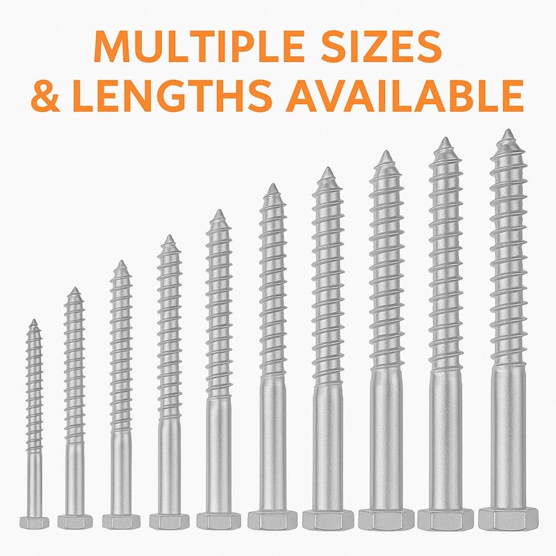 1/4" x 1" Hex Head Lag Screws, 304 Stainless Steel