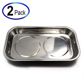 2 Pieces of 5.5" x 9" Stainless Magnetic Tray w/Strong Magnets for Tools & Hardware | Magnetic Tool Tray or Organizer for Mechanics & Handyman, Rectangular Magnetic Tray for Auto Shop and Workshop