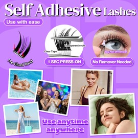 No Glue Needed Lashes,Lash Clusters Kit, DIY Cluster Eyelash Extensions 10‑14mm,60pcs Fluffy D Curl Soft Natural Lashes with Lash Tweezers–Natural Fake Cat Eye Wispy Individual Clusters(NGDH1)