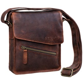 STILORD 'Steve' Mens Leather Messenger Bag Brown Small Shoulder Bag for Men Vintage Cross Body Bag for 8 inch Tablets Satchel Genuine Leather, Colour:zamora - brown