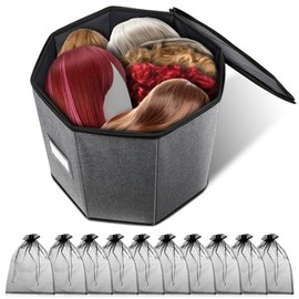 Lukeline - Caja de almacenamiento para pelucas, funda de viaje para pelucas, funda plegable para hombres y mujeres, organizador de hilos, bolsa de almacenamiento para clóset de cosméticos