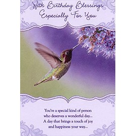 Designer Greetings Hummingbird on Purple: Touch of Joy Religious : Inspirational Birthday Card