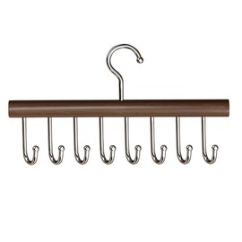 LERTREEUK 360 Degree Rotating Wooden Hanger Belt Hanger, 8 Hooks Bra Ties Scarf Tank Tops Storage Organiser Space Saving Hook (Coffee)