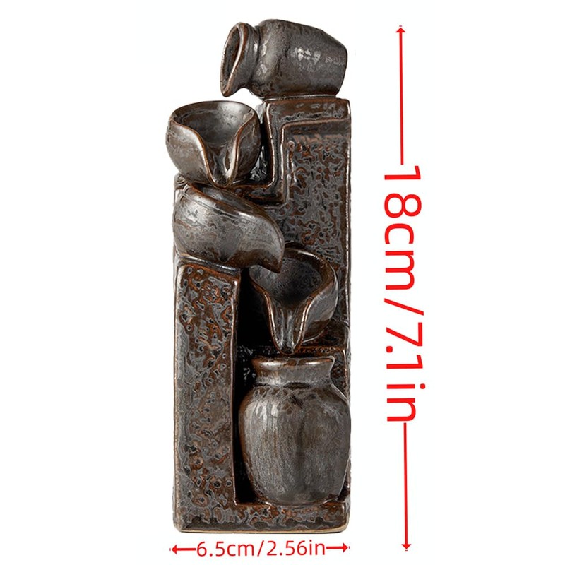 LAMDAWN Unique Cascading Basins Ceramic Waterfall Incense Holder, Paired with