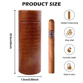 Cigar Case, Cigar Humidor Tube for 3 to 4 Cigars, Leather Cigar Cases, Portable Cigar Case, Travel Cigar Humidor Case, Cigar Accessories, Cigar Humidor with Hygrometer for Travel Short Trips