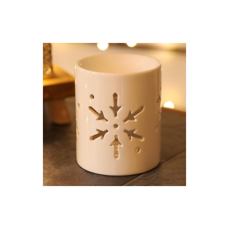 White Christmas Tree-Snowflake Ceramic Decor Wax Melt Burner Tea Light