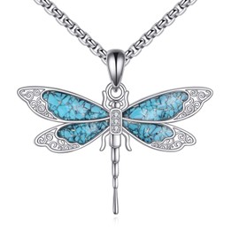 DAYLINLOVE Dragonfly Necklace 925 Sterling Silver Dragonfly Pendant with Turquoise Wings Dragonfly Jewellery Gift For Wemen, Sterling Silver, No Gemstone