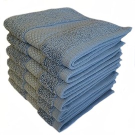 Sue Rossi Face Cloths Pack of 2 or 6, Organic Turkish Combed Cotton, 30cm x 30cm Wash Cloth Fingertip Flannel, Soft & Absorbent, 600gsm Thick Bathroom Towels Set (Pacific Blue, 6)
