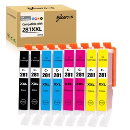 EXCERCUS 8 Pack CLI-281Ink Cartridge Replacement for Canon CLI-281XXL Use for Canon TR8520 TS9120 PIXMA TS6320 TR7520 TS8120 TS8320 (2Black, 2Cyan, 2Magenta, 2Yellow)