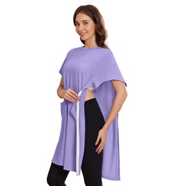 Deyeek Women's Post Shoulder Surgery dress Tear Away Short Sleeve Full Open Side Snap Adaptive Clothing with Pockets Lilac