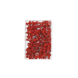 Wedo 54202 Push Pins Diabolo Shape, Length 2.3 cm, Head Diameter 9 mm, Needle Length 1.1 cm, Pack of 100 in Transparent Box, Red