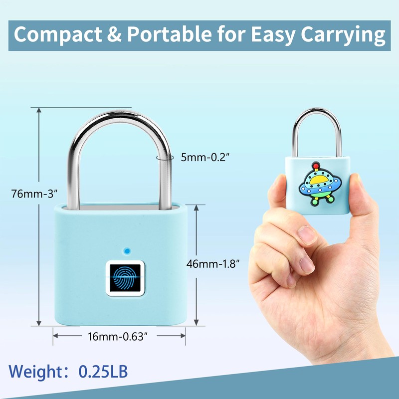 UMIKSMART Keyless Fingerprint Lock, Waterproof USB Rechargeable Smart Padlock for