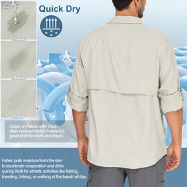 Anteef Mens Safari Shirts Long Sleeve UV Protection Hiking Fishing UPF 50+ Quick Dry Camping Travel Shirts(5052 Light Khaki M)