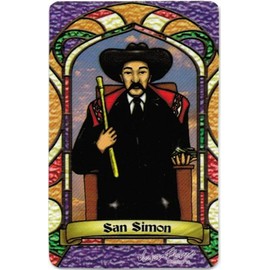 San Simon (Maximon) * St. Simon * Bilingual Prayer Card With Vinyl Sleeve * Estampa Religiosa Bilingue Con Funda De Vinilo.