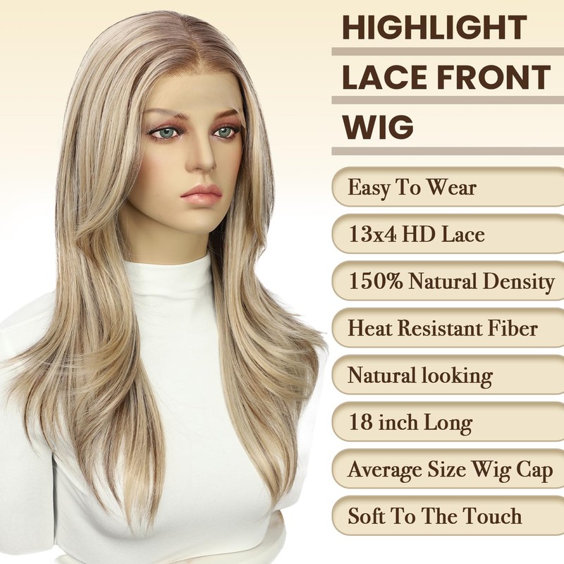 Blonde mix Brown 13x4 Layered Synthetic Lace Front Wig for