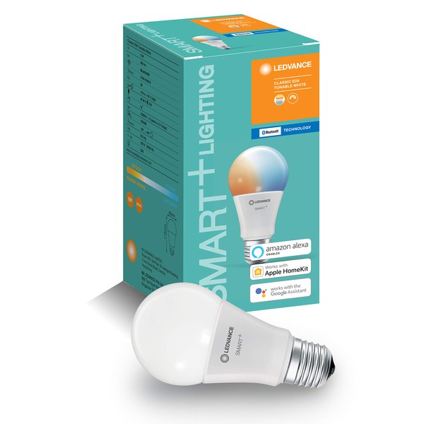 LEDVANCE SMART+ Smart LED Bulb Compatible with Apple HomeKit, Google Home, Siri, Bluetooth Connection, Dimmable, Toned E26 Base, 800lm, 9W, No Additional Tools Required