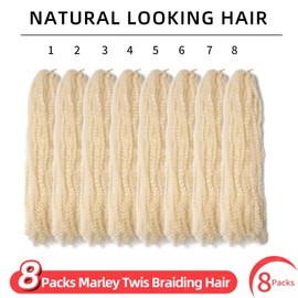 Marley Twist Braiding Hair 24 Inch Marley Twist Hair 8 Packs Cuban Twist Hair Afro Kinky Curly Crochet Hair Synthetic Marley Hair Extensions (24 Inch(Pack of 8),#613)