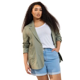 Yours Curve Green Relaxed Linen Blazer - Women's - Plus Size Curve
