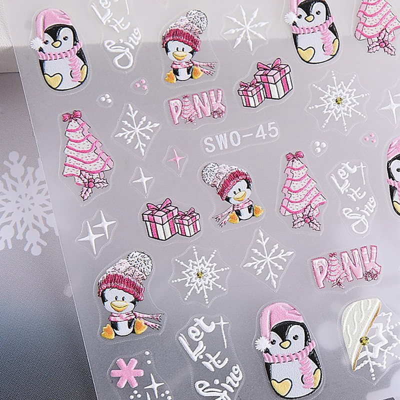 4 Sheets Christmas Nail Stickers for Nail Art-5D Embossed Self-Adhesive
