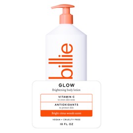 Billie Glow Brightening Women's Body Lotion, Citrus Woods Scent, With Vitamin C, 18 fl oz