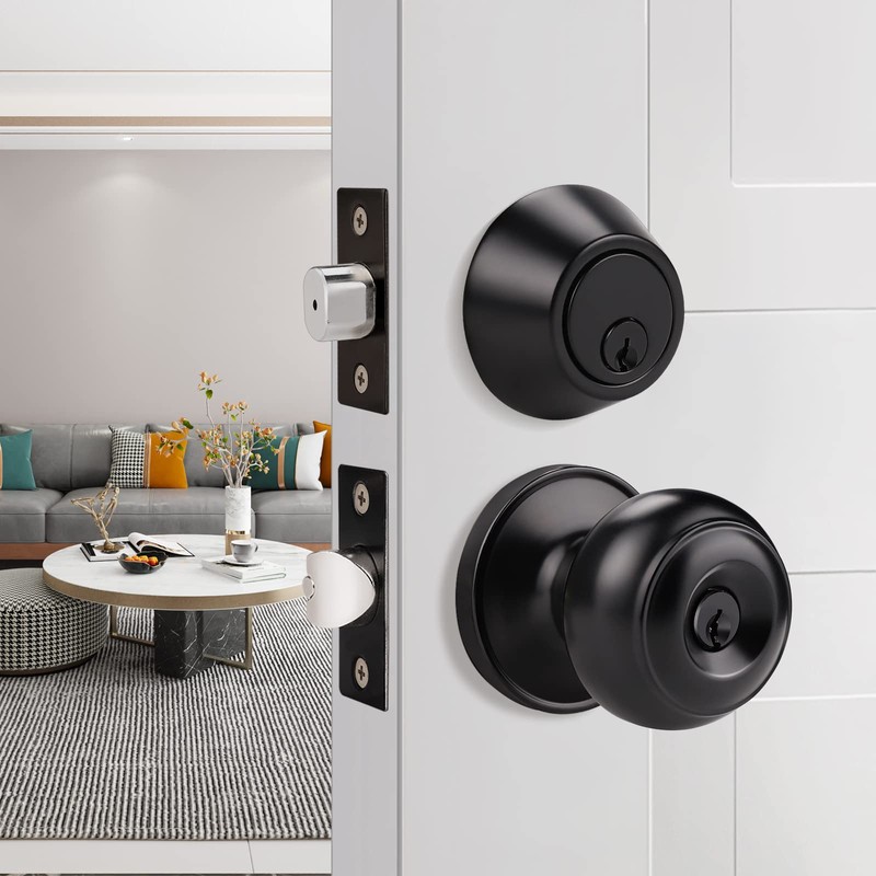 Probrico 2 Pack Entry Door Knob with Double Cylinder Deadbolt,