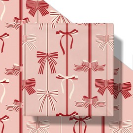 RUSPEPA Christmas Bow Wrapping Paper Roll for Girls, Mini Roll, Red and Cream Bow with Stripe Design, Pink Gift Wrap for Girls, Women, Kids, Friends, Xmas Holiday Gifts, 17 Inches x 16.4 Feet