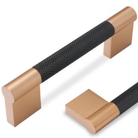 POVEFONK 10 Pack 3-3/4 inch(96mm) Black and Champagne Copper Kitchen Cabinet Handles Knurled Cabinet Pulls Black Drawer Pulls
