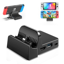 Switch Dock, OLCLSS Switch, Stand, [TV Mode/Table Mode] Switch, Type-C USB Port, Compatible with Latest Systems, Heat Dissipation, Small, 4K Nintedo Switch, NS Switch Compatible (1) (Black)