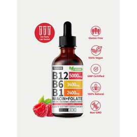 (1-PACK) Vitamin B12 Liquid Supplement Drops with B6, B1, Niacin & Folate - Edible Support for Energy, Brain & Heart, Non-GMO & Gluten-Free, 4 FI Oz:_Raspberry