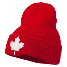 Canada Maple Leaf Embroidered Long Beanie - Red OSFM