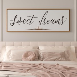 PEONIA 41" x 15" Sweet Dreams Above The Bed Wall Decor - Aesthetic And Minimalist Sweet Dreams Large Above Bed For Bedroom Wall Art Decor Canvas Signs With Soft Colors, Delicate Details (Wood)