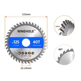Pack of 3 Saw Blades 125 mm for Angle Grinder, Circular Saw Blade for Wood, Plywood, Laminate, Drywall, Plastic, Plastic (3 x 125 x 22.23 + 40T)