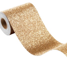 FunStick Champagne Gold Glitter Wallpaper Border Peel and Stick Removable Wall Border Trim Self Adhesive Gold Wallpaper Borders for Bedroom Bulletin Board Sparkle Glitter Contact Paper Decor 3.9"x200"
