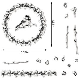 Estivaux Fall Flowers Wreath Birds Clear Stamps for Card Making and Journaling, Floral Leaves Silicone Stamps Tree Birds Background Rubber Stamps for Scrapbooking DIY Cards Album Crafts Supplies