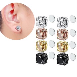 Airokiy 4 Pairs Magnetic Earrings Cubic Zirconia Magnetic Ear Clips Without Pierced Ears Stainless Steel Clip Earrings for Men Women 6/8 mm Clip Earrings Fashion Jewellery Set, Cubic Zirconia, Zircon