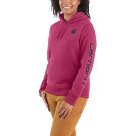 Carhartt Women's Relaxed Fit Midweight Logo Sleeve Graphic Sweatshirt (Also Available in Plus Sizes), Beet Red Heather, X-Small