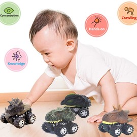 Dinosaur Toys for 3 Year Old Boys, 4-Pack Dinosaurs Car Toys for 2 3 4 5 6 7 Year Old Boys Girls, Stocking Stuffers for Kids, Easter Basket Stuffers, Pull Back Vehicles, Christmas Birthday Gifts