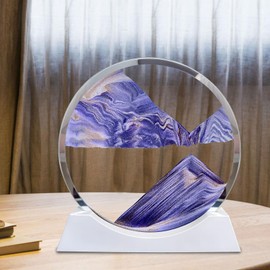 Aoderun 12" Moving Sand Art Liquid Motion with Light 3 Color Changing Moving Sand Art Picture Round Glass 3D Deep Sea Sand Art Sandscapes for Adult Relaxing Toys Desktop Home Office(Purple)