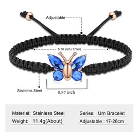 Cremation Jewelry Butterfly Urn Bracelet for Human Ashes for Women Adjustable Memorial Keepsake Rope Bracelet