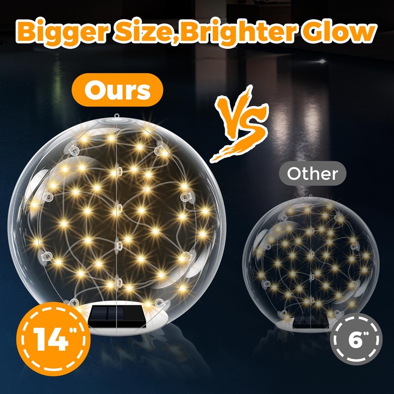 Ribgwo Floating Pool Lights Solar Powered-14in Warm White Solar Powered