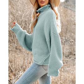 Saodimallsu Women's Pullover Turtleneck Oversized Bat, Long Sleeve Sweatshirt, Loose Chunky Knit Casual Sweater, Green, xl