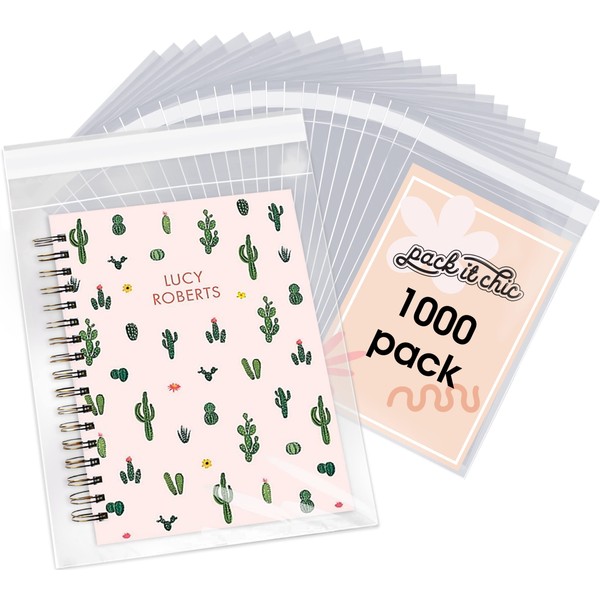 Pack It Chic - 8” X 10” (1000 Pack) Clear Resealable Cello Poly Bags - Fits 8X10 Prints, Photos, Artwork - Self Seal