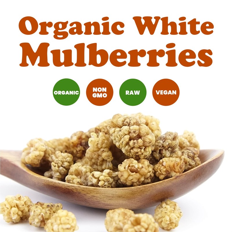 Food to Live Organic Dried White Mulberries, 1 Pound -