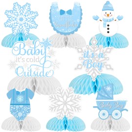 8 Pack Baby It’s Cold Outside Honeycomb Centerpieces Baby Shower Decorations for Boy, Winter Blue White Gold Little Snowflake It’s A Boy Table Toppers Decors Gender Reveal Party Supplies