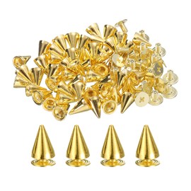 sourcing map 50 Sets Spikes and Studs, 7 x 9mm Cone Spikes Screw Back Studs Rivets, Cone Punk Spikes Rivet for Clothing Belts Bags DIY Leather Crafts, Gold
