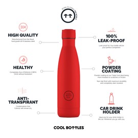 Cool Bottles - Trinkflasche aus Edelstahl - 500 ml - Vivid Red - 26,5 x 7 cm -Thermische Kaltgetränke 36 Stunden und Heißgetränke 18 Stunden - Triple-Cool Technology - BPAFrei