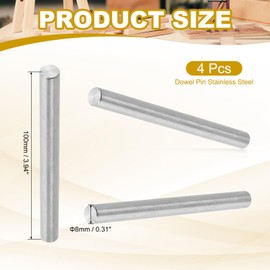 PATIKIL 8mm x 100mm Dowel Pin Stainless Steel, 4 Pcs 304 Stainless Steel Pegs Shelf Pins Rod Support Metal Fasten Elements for Shelves Furniture Fixing Component, Silver